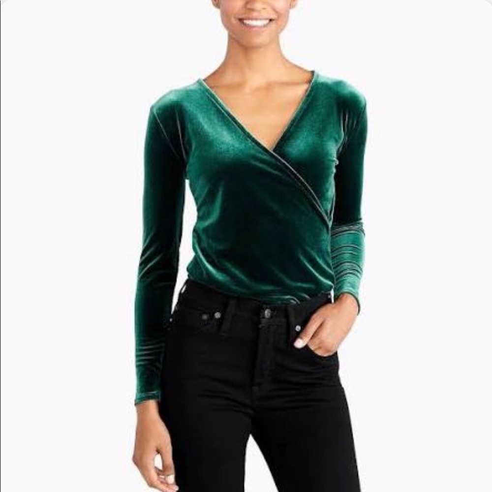 NWT J.Crew Green Velvet Wrap Top
